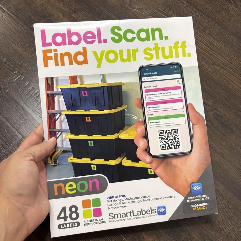 Smart Labels QR Code Stickers Pack of 48 Neon Made in USA - QR Code Labels